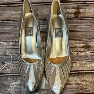 Vintage J. Renee Mesh Silver Snake Skin Heels Pumps 8-1/2 N 8.5